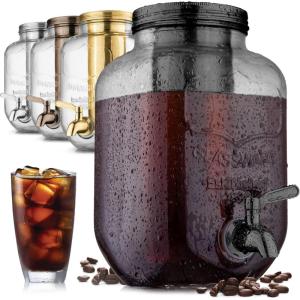 imageZulay Kitchen 1 Gallon Cold Brew Coffee Maker  Large Iced Tea ampamp Cold Brew Pitcher with ExtraThick Glass ampamp Stainless Steel Infuser  Drink ampamp Beverage Dispenser Jar with Airtight Lid ampamp Spout BlackMidnight Black