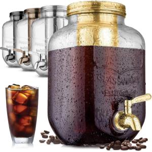 imageZulay Kitchen 1 Gallon Cold Brew Coffee Maker  Large Iced Tea ampamp Cold Brew Pitcher with ExtraThick Glass ampamp Stainless Steel Infuser  Drink ampamp Beverage Dispenser Jar with Airtight Lid ampamp Spout BlackRoyal Gold