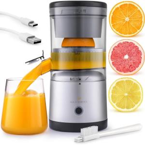 imageZulay Kitchen Juice Vortex Lemon ampamp Orange Juicer  Electric Citrus Squeezer ampamp Presser  Rechargeable Juicer Machine  Wireless Portable Juicer  USB Charger ampamp Cleaning Brush Included BlackSilverBlackSilver