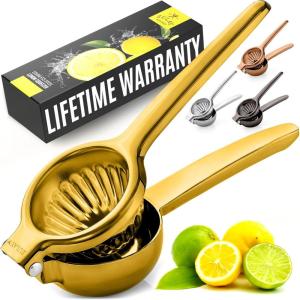 imageZulay Kitchen Lemon Squeezer Stainless Steel  Premium Quality Heavy Duty Solid Metal Squeezer Bowl  Large Manual Citrus Press Juicer and Lime Squeezer Stainless SteelGold