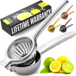 imageZulay Kitchen Lemon Squeezer Stainless Steel  Premium Quality Heavy Duty Solid Metal Squeezer Bowl  Large Manual Citrus Press Juicer and Lime Squeezer Stainless SteelSilver