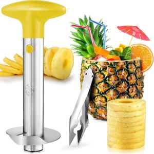 imageZulay Kitchen Pineapple Corer and Slicer Tool  Stainless Steel Pineapple Cutter for Easy Core Removal ampamp Slicing  Super Fast Pineapple Slicer and Corer Tool Saves you Time GrayBright Yellow