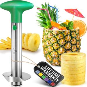 imageZulay Kitchen Pineapple Corer and Slicer Tool  Stainless Steel Pineapple Cutter for Easy Core Removal ampamp Slicing  Super Fast Pineapple Slicer and Corer Tool Saves you Time GrayDark Green