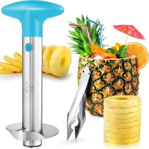 imageZulay Kitchen Pineapple Corer and Slicer Tool  Stainless Steel Pineapple Cutter for Easy Core Removal ampamp Slicing  Super Fast Pineapple Slicer and Corer Tool Saves you Time GrayLight Blue