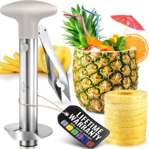 imageZulay Kitchen Pineapple Corer and Slicer Tool  Stainless Steel Pineapple Cutter for Easy Core Removal ampamp Slicing  Super Fast Pineapple Slicer and Corer Tool Saves you Time GrayIvory