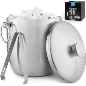 imageZulay Kitchen Stainless Steel DoubleWall Insulated Ice Bucket Kit  3 Liter