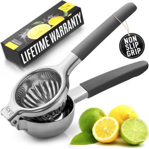 imageZulay Lemon Squeezer Stainless Steel with Premium Heavy Duty Solid Metal Squeezer Bowl and Food Grade Silicone Handles  Large Manual Citrus Press Juicer and Lime Squeezer Stainless Steel YellowCharcoal