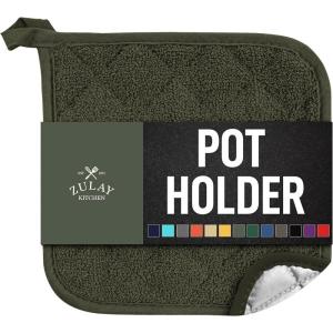 imageZulay 1Pack Pot Holders for Kitchen Heat Resistant Cotton  7x7 Inch Hot Pot Holder Set  Quilted Terry Cloth Potholders for Kitchens  Washable Potholder for Cooking ampamp Baking AquaOlive Green