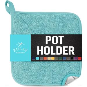 imageZulay 1Pack Pot Holders for Kitchen Heat Resistant Cotton  7x7 Inch Hot Pot Holder Set  Quilted Terry Cloth Potholders for Kitchens  Washable Potholder for Cooking ampamp Baking AquaAqua Sky