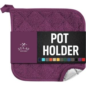 imageZulay 1Pack Pot Holders for Kitchen Heat Resistant Cotton  7x7 Inch Hot Pot Holder Set  Quilted Terry Cloth Potholders for Kitchens  Washable Potholder for Cooking ampamp Baking AquaPurple