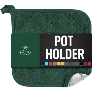imageZulay 1Pack Pot Holders for Kitchen Heat Resistant Cotton  7x7 Inch Hot Pot Holder Set  Quilted Terry Cloth Potholders for Kitchens  Washable Potholder for Cooking ampamp Baking AquaForest Green