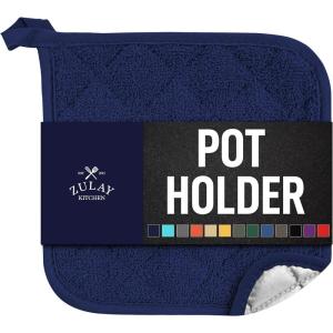 imageZulay 1Pack Pot Holders for Kitchen Heat Resistant Cotton  7x7 Inch Hot Pot Holder Set  Quilted Terry Cloth Potholders for Kitchens  Washable Potholder for Cooking ampamp Baking AquaNavy Blue