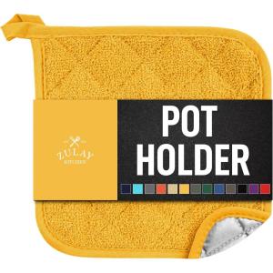 imageZulay 1Pack Pot Holders for Kitchen Heat Resistant Cotton  7x7 Inch Hot Pot Holder Set  Quilted Terry Cloth Potholders for Kitchens  Washable Potholder for Cooking ampamp Baking AquaSunny Yellow