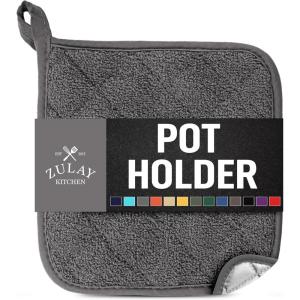 imageZulay 1Pack Pot Holders for Kitchen Heat Resistant Cotton  7x7 Inch Hot Pot Holder Set  Quilted Terry Cloth Potholders for Kitchens  Washable Potholder for Cooking ampamp Baking AquaGray