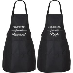 imageZulay 2Pack Funny Aprons for Men ampamp Women  Kitchen Aprons with Adjustable Neck Strap ampamp 2 Large PocketsHusband  Wife