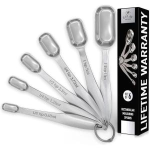 imageZulay Heavy Duty Stainless Steel Measuring Spoons with Easy to Read Slim Design for Narrow Spice Jars 6 Piece Measuring Spoons with Etched Markings ampamp Removable Clasp Table Spoons Measuring Spoon6 Piece