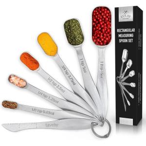 imageZulay Heavy Duty Stainless Steel Measuring Spoons with Easy to Read Slim Design for Narrow Spice Jars 6 Piece Measuring Spoons with Etched Markings ampamp Removable Clasp Table Spoons Measuring Spoon7 Piece