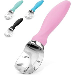 imageZulay Ice Cream Scoop With Soft Easy Grip Handle  Ice Cream Scooper With Builtin Lid Opener  Heavy Duty Icecream Scoop With NonSlip Handle For Soft ampamp Hard Ice Cream BluePink