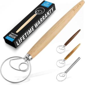 imageZulay Kitchen 13 Inch Danish Dough Whisk  Large Wooden Danish Whisk For Dough With Stainless Steel Ring  Traditional Dutch Whisk Baking Tool For Bread Batter Cake Pastry Acacia WoodRubberwood