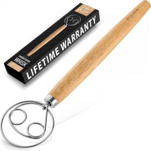 imageZulay Kitchen 13 Inch Danish Dough Whisk  Large Wooden Danish Whisk For Dough With Stainless Steel Ring  Traditional Dutch Whisk Baking Tool For Bread Batter Cake Pastry Acacia WoodRubber Wood