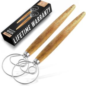 imageZulay Kitchen 13 Inch Danish Dough Whisk  Large Wooden Danish Whisk For Dough With Stainless Steel Ring  Traditional Dutch Whisk Baking Tool For Bread Batter Cake Pastry Acacia WoodAcacia