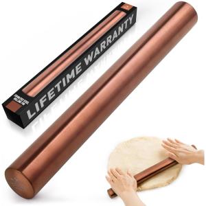 imageZulay Kitchen 159 inch Professional Stainless Steel Rolling Pin  Lightweight Metal French Rolling Pin  Perfect for Baking Fondant Pizza Dough Roller DumplingCopper