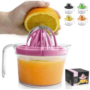 imageZulay Kitchen 3in1 Manual Citrus Juicer Reamer Cup  17OZ Multifunction Lemon Squeezer Orange Juicer Squeezer ampamp Citrus Extractor  Includes 2 Reamers Strainer ampamp Measuring Cup with Handle Pink