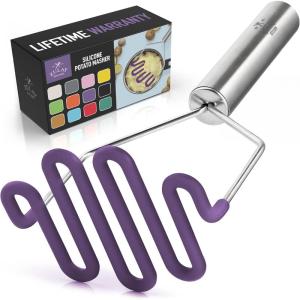 imageZulay Kitchen Potato Masher Stainless Steel  Premium Masher Hand Tool and Potato Smasher Metal Wire Utensil for Best Mash for Bean Avocado Egg Mini Mashed Potatoe Banana ampamp Other FoodPurple