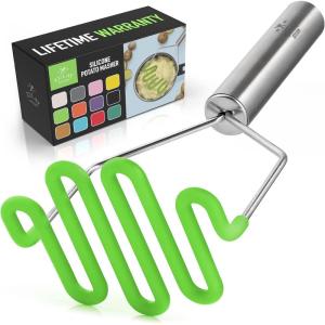 imageZulay Kitchen Potato Masher Stainless Steel  Premium Masher Hand Tool and Potato Smasher Metal Wire Utensil for Best Mash for Bean Avocado Egg Mini Mashed Potatoe Banana ampamp Other FoodLight Green