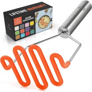 imageZulay Kitchen Potato Masher Stainless Steel  Premium Masher Hand Tool and Potato Smasher Metal Wire Utensil for Best Mash for Bean Avocado Egg Mini Mashed Potatoe Banana ampamp Other FoodOrange