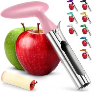 imageZulay Kitchen Premium Apple Corer Tool  Ultra Sharp Stainless Steel Serrated Blades for Easy Coring  Easy to Use ampamp Clean Durable Apple Corer Remover for Baking Apples ampamp More  Dark TealLight Pink