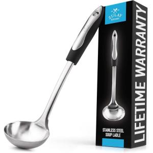 imageZulay Kitchen Stainless Steel 13quot Soup Ladle  Comfort Grid Steel Ladle with Long Handle and Ample Bowl Capacity Perfect for Stirring Serving Soups and More  HeavyDuty Metal LadleBlack Handle