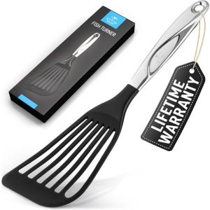 imageZulay Kitchen Stainless Steel 13quot Soup Ladle  Comfort Grid Steel Ladle with Long Handle and Ample Bowl Capacity Perfect for Stirring Serving Soups and More  HeavyDuty Metal LadleNonStick Fish Turner