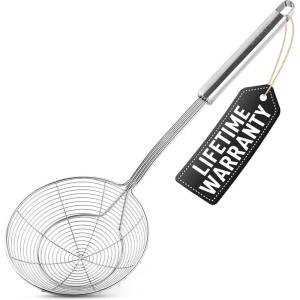 imageZulay Kitchen Stainless Steel 13quot Soup Ladle  Comfort Grid Steel Ladle with Long Handle and Ample Bowl Capacity Perfect for Stirring Serving Soups and More  HeavyDuty Metal LadleSpider Strainer