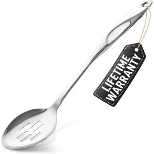 imageZulay Kitchen Stainless Steel 13quot Soup Ladle  Comfort Grid Steel Ladle with Long Handle and Ample Bowl Capacity Perfect for Stirring Serving Soups and More  HeavyDuty Metal LadleSlotted Spoon
