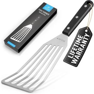 imageZulay Kitchen Stainless Steel 13quot Soup Ladle  Comfort Grid Steel Ladle with Long Handle and Ample Bowl Capacity Perfect for Stirring Serving Soups and More  HeavyDuty Metal LadleFish Turner