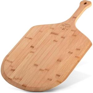 imageZulay Medium 12quot Authentic Bamboo Pizza Peel Wood  Natural Bamboo Pizza Paddle With Easy Glide Edges ampamp Handle For Baking  Medium Wood Pizza Peel For Transferring ampamp ServingLarge