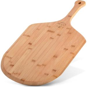 imageZulay Medium 12quot Authentic Bamboo Pizza Peel Wood  Natural Bamboo Pizza Paddle With Easy Glide Edges ampamp Handle For Baking  Medium Wood Pizza Peel For Transferring ampamp ServingMedium