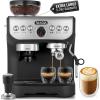 imageZulay Kitchen Magia Manual Espresso Machine with Grinder and Extra Large 2L Removable Water Tank and Milk Frother with Complete Set