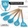 imageZulay Kitchen Utensils Set NonStick Silicone Cooking Utensils Set with Authentic Acacia Wood Handles  5 Piece Silicone Utensil Set  Silicone Kitchen Utensils Set with 464F Heat Resistance  BlueBlue