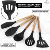 imageZulay Kitchen Utensils Set NonStick Silicone Cooking Utensils Set with Authentic Acacia Wood Handles  5 Piece Silicone Utensil Set  Silicone Kitchen Utensils Set with 464F Heat Resistance  BlueBlack