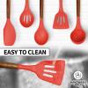 imageZulay Kitchen Utensils Set NonStick Silicone Cooking Utensils Set with Authentic Acacia Wood Handles  5 Piece Silicone Utensil Set  Silicone Kitchen Utensils Set with 464F Heat Resistance  BlueRed