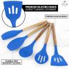imageZulay Kitchen Utensils Set NonStick Silicone Cooking Utensils Set with Authentic Acacia Wood Handles  5 Piece Silicone Utensil Set  Silicone Kitchen Utensils Set with 464F Heat Resistance  BlueRoyal Blue