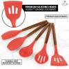 imageZulay Kitchen Utensils Set NonStick Silicone Cooking Utensils Set with Authentic Acacia Wood Handles  5 Piece Silicone Utensil Set  Silicone Kitchen Utensils Set with 464F Heat Resistance  BlueRed