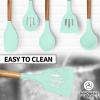 imageZulay Kitchen Utensils Set NonStick Silicone Cooking Utensils Set with Authentic Acacia Wood Handles  5 Piece Silicone Utensil Set  Silicone Kitchen Utensils Set with 464F Heat Resistance  BlueSky Aqua