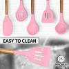 imageZulay Kitchen Utensils Set NonStick Silicone Cooking Utensils Set with Authentic Acacia Wood Handles  5 Piece Silicone Utensil Set  Silicone Kitchen Utensils Set with 464F Heat Resistance  BluePink