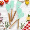 imageZulay Kitchen Utensils Set NonStick Silicone Cooking Utensils Set with Authentic Acacia Wood Handles  5 Piece Silicone Utensil Set  Silicone Kitchen Utensils Set with 464F Heat Resistance  BlueSky Aqua