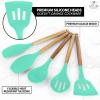 imageZulay Kitchen Utensils Set NonStick Silicone Cooking Utensils Set with Authentic Acacia Wood Handles  5 Piece Silicone Utensil Set  Silicone Kitchen Utensils Set with 464F Heat Resistance  BlueMint