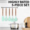 imageZulay Kitchen Utensils Set NonStick Silicone Cooking Utensils Set with Authentic Acacia Wood Handles  5 Piece Silicone Utensil Set  Silicone Kitchen Utensils Set with 464F Heat Resistance  BlueSky Aqua