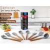 imageZulay Kitchen Utensils Set NonStick Silicone Cooking Utensils Set with Authentic Acacia Wood Handles  5 Piece Silicone Utensil Set  Silicone Kitchen Utensils Set with 464F Heat Resistance  BlueElegent Grey